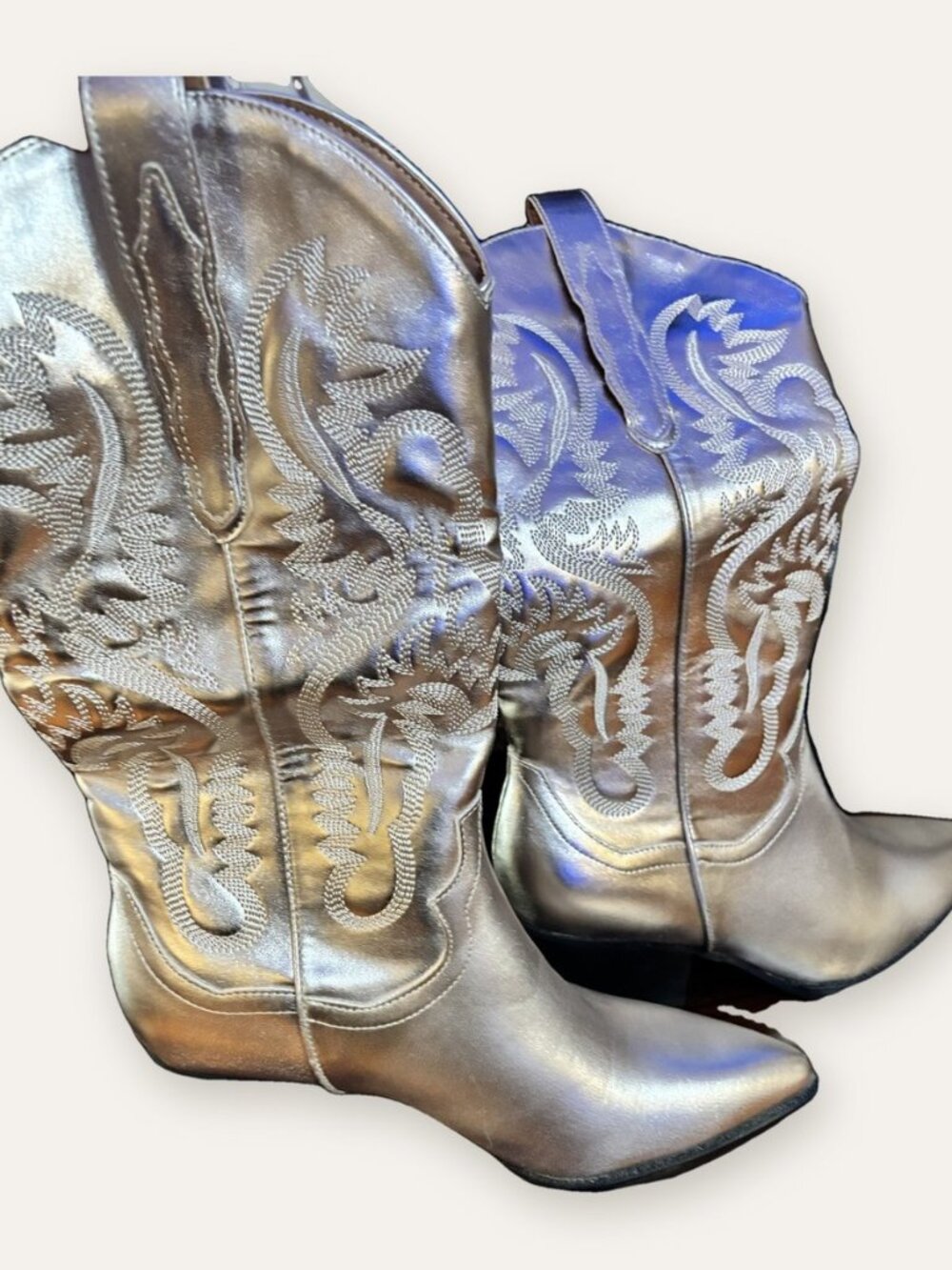 Oasis Society Metallic Western Cowboy Boots Champagne Silver Sz 8